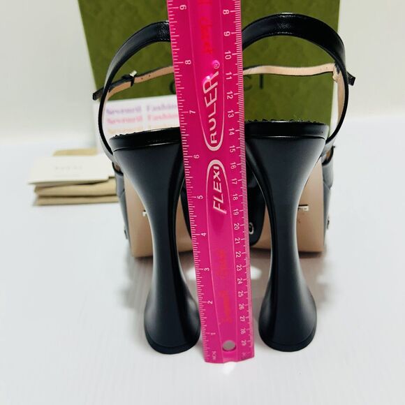 Gucci Janaya Black Interlocking G Studs 40.5/ US 10.5 Heels Platform Sandals NIB - Picture 14 of 16